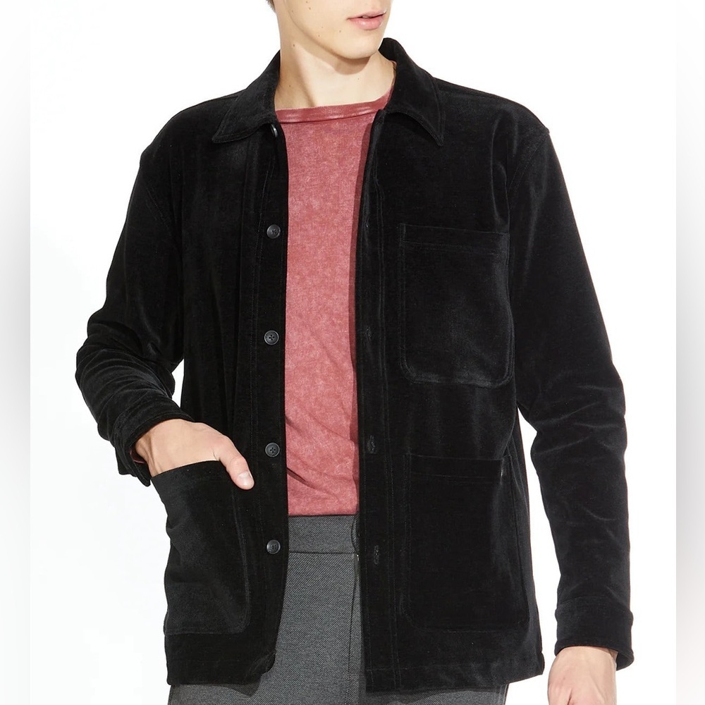 CIVIL SOCIETY BUTTON UP Black CORDUROY VELOR FABRIC SHACKET  MEN SIZE XL